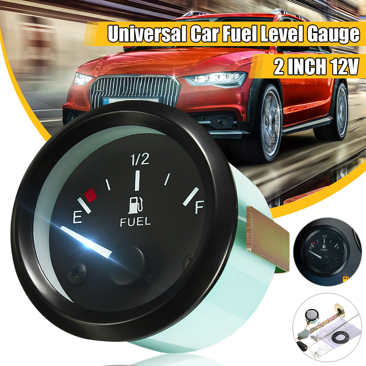 Fuel Level Gauge 52mm Universal Car Fuel Level Gauge LED Digital E-1/2-F Range Meter with Fuel Sensor Car Fuel Gauge