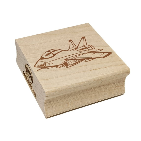 Cartoon Military Fighter Jet Airplane Square Rubber Stamp Stamping Scrapbooking Crafting - Large 2.75in