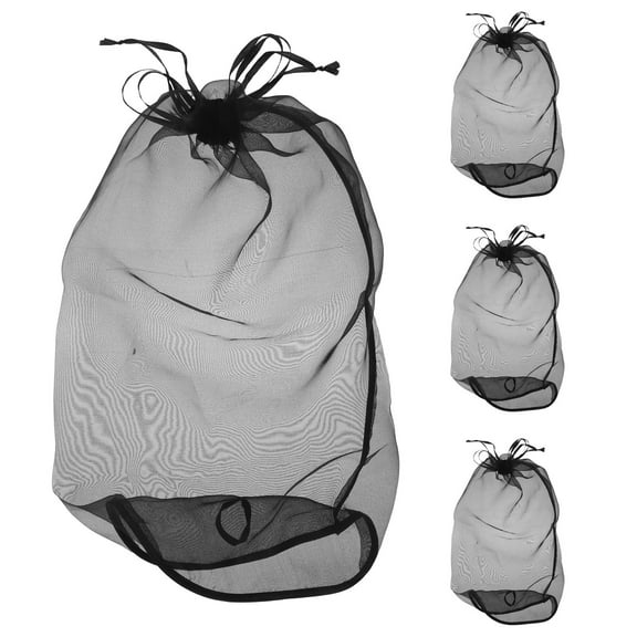 LOLIPPYY 4Pcs Polyester Wig Bags with Adjustable Drawstring Black for Dust Proof Hair Storage Organizer