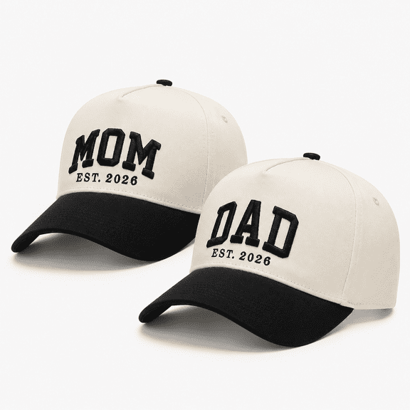 Mom and Dad Est 2026 Matching Hats | Pregnancy Announcement Gifts for Couple | Parents to Be Gifts New Mom & Dad Pack of 2 (1 Dad Hat 1 Mom Hat)