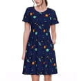 thumbnail image 1 of Fotbe Space Galaxy Vestido Largo de Moda para Mujer, Vestido Tipo Camiseta con Manga Corta y Estilo Casual a Rayas y Bloques de Color, 1 of 6