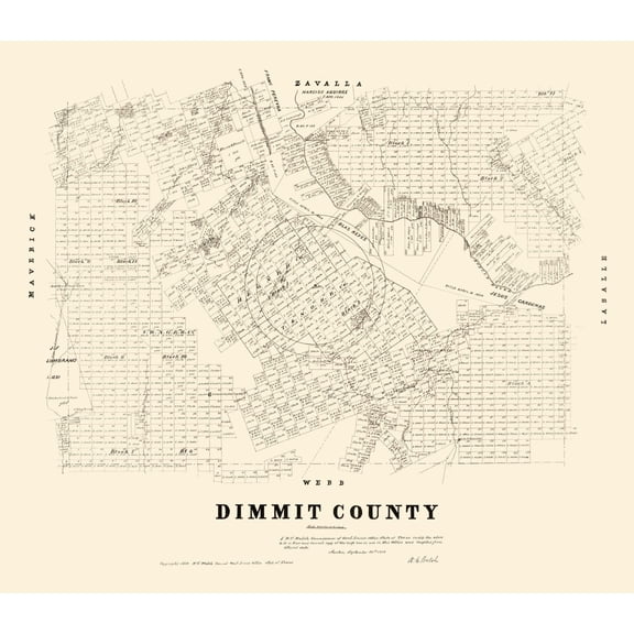 Historic County Map - Dimmit County Texas - Walsh 1879 - Vintage Wall Art