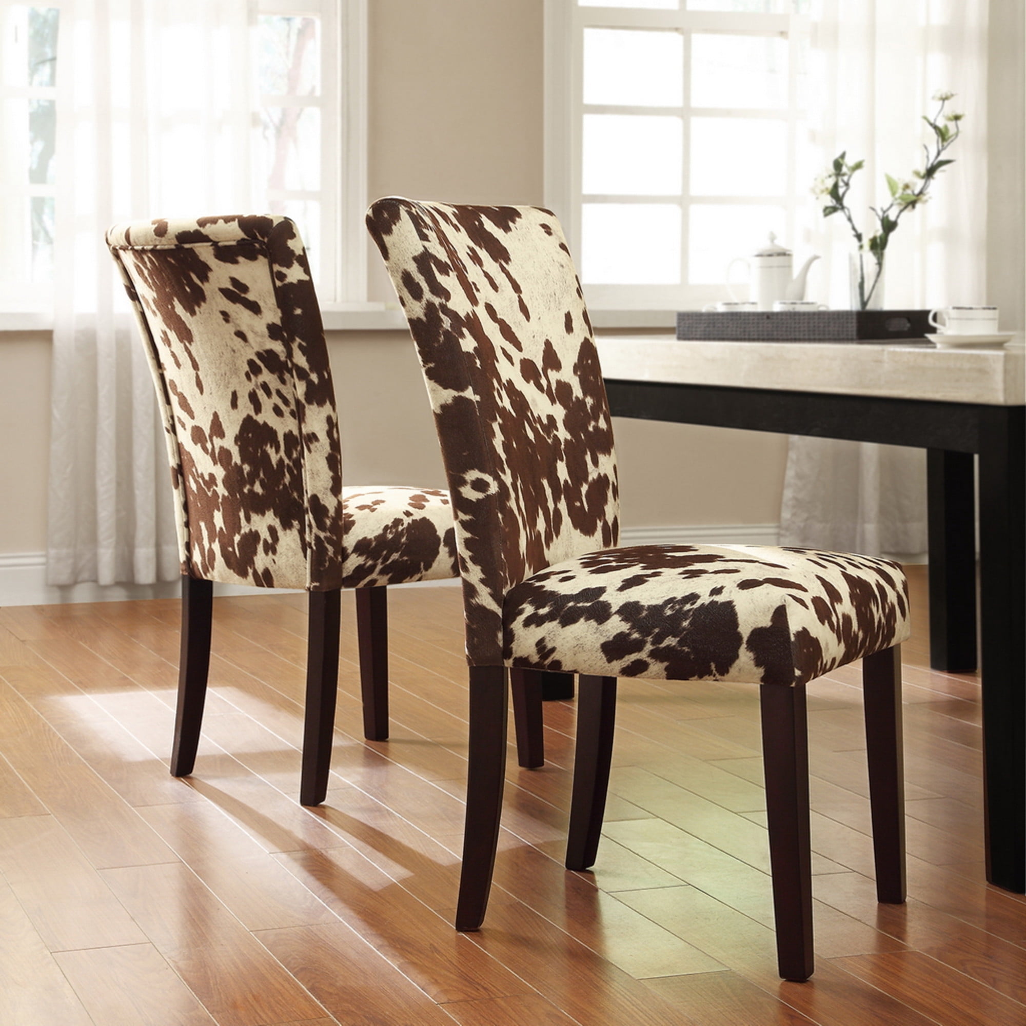 Weston Home Ayana Cowhide Parsons Dining Chairs, Set of 2, Brown