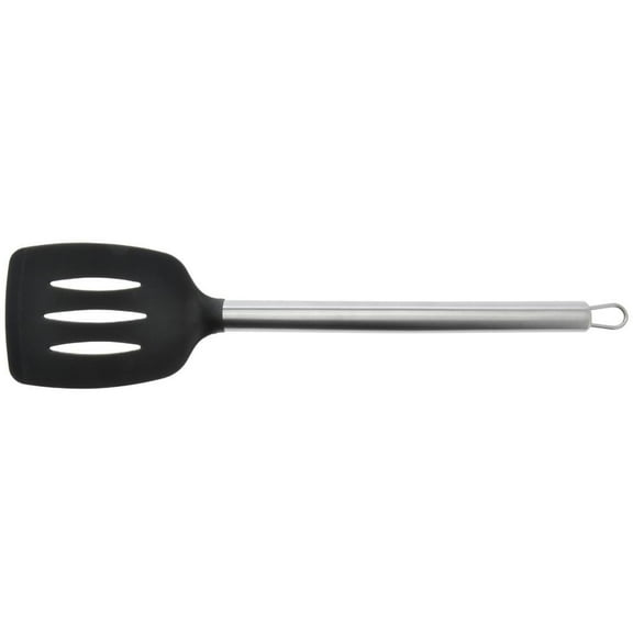 TableCraft CW402 Serving Spatula, 14"Long, slotted, stainless steel handle, silicone head, black, 6 each per case