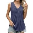 thumbnail image 2 of Going Out Tops for Women Women Tank Tops Women's Fashionable V-neck Sleeveless Casual Camisole Pleated Navy L, 2 of 9
