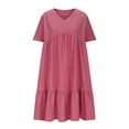 thumbnail image 7 of XUNKUSGA Women Dresses Casual Short Sleeve V Neck Tiered Ruffles A Line Dresses for Women Lightweight Loose Swing Dress Comfortable Soild Color Womens Midi Dress for Casual, Work, Beach S-5XL Pink, 7 of 7