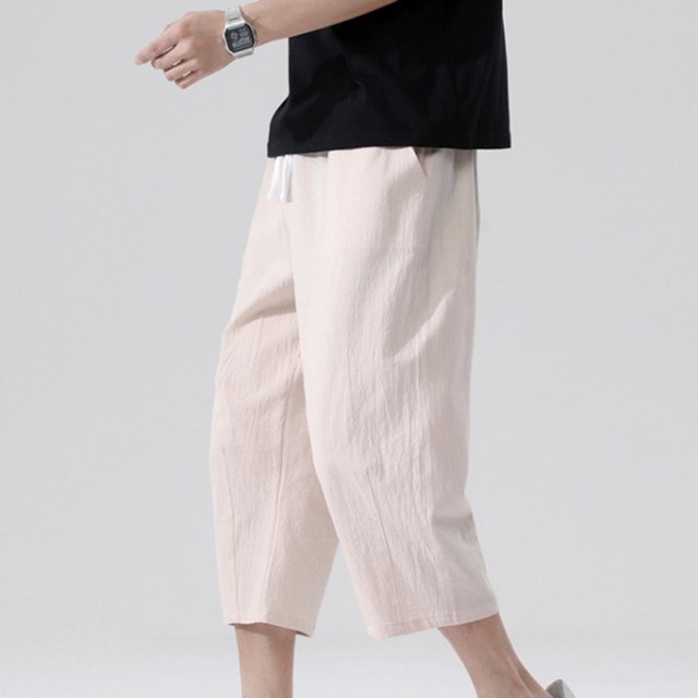 Mens Fashion Drawstring Elastic Waist Pocket Casual Sweat Capris Pants