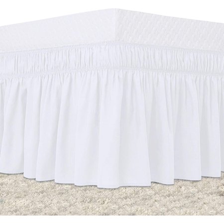 Cal King Wrap Around Bed Skirt - 16 Inch Drop, Ombre Black & White Striped, Elastic Pleated Dust Ruffle For Platform Beds