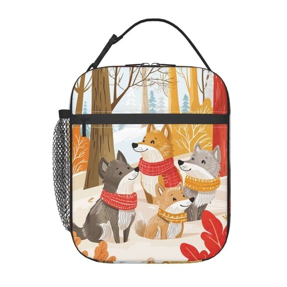 Cartoon Wolf Lunch Box Reusable Portable Lunch Bag Tote Bag for Work Picnic Hiking