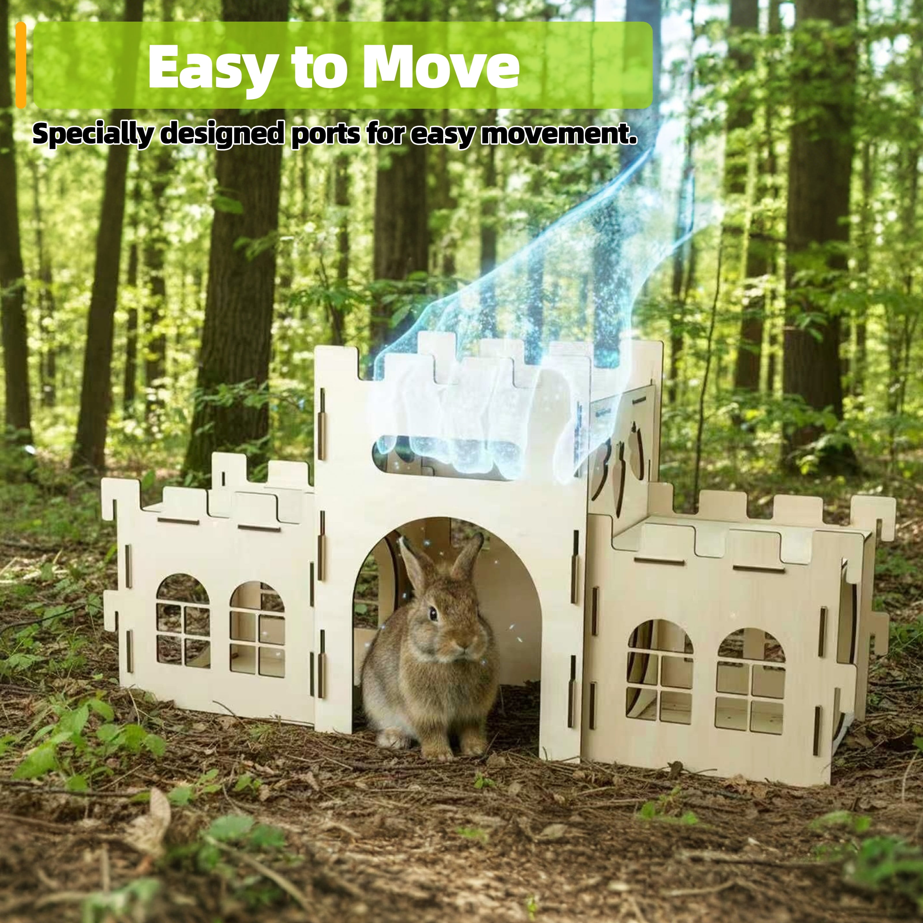 HIIMALEX Extra Large Bunny Castles Hideout Split Balcony for Indoor Bunnies Climbing Tower with Tunnel Sturdy House for Rabbits Ferrets Guinea Pigs Hamsters Ventilated Enrichment Toys Habitat