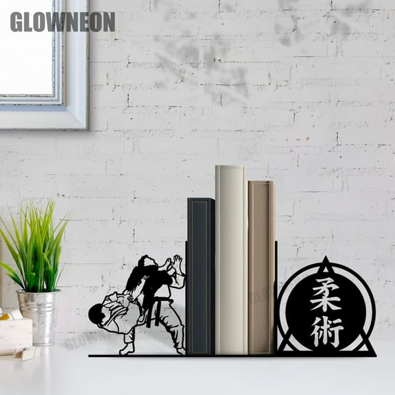 GLOWNEON Jiu Jitsu Metal Bookend, Book Holder Sign Art for Shelves, Gift for Martial Arts Fans