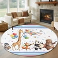 thumbnail image 2 of Cartoon Animals Round Rug 5ft Washable Circle Kitchen Rugs Non Slip Modern Forest Celebration Party Large Area Rug Indoor Floor Carpet for Bedroom Living Room Home Office Dining Room Nursery, 2 of 8
