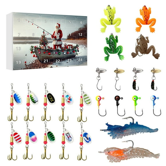 24pc Advent Calendar Fishing Christmas Countdown, Fishing Tackle Advent Calendar For FishAdult Men Teen Boys, Xmas Surprise Gift
