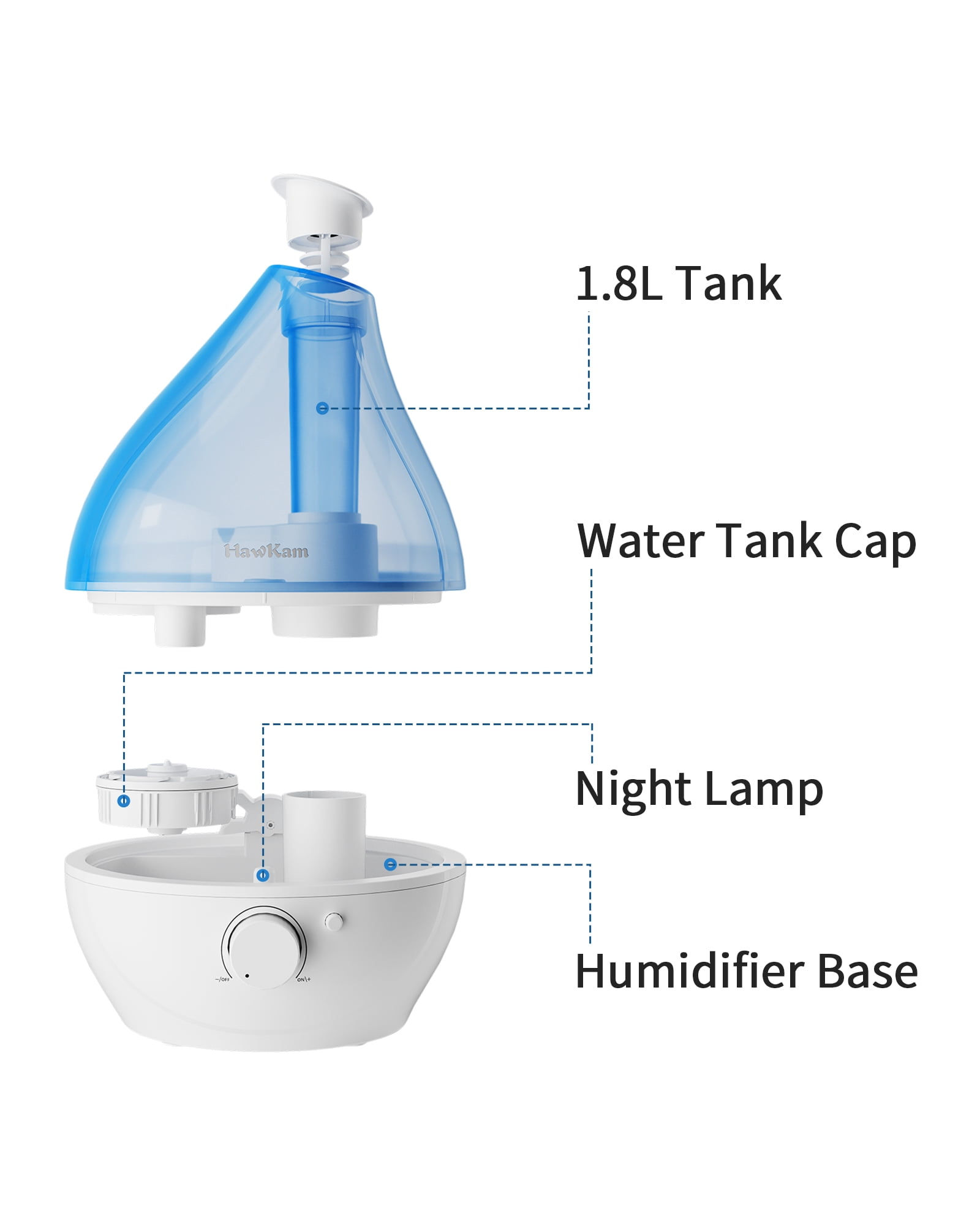 Humidifiers for Bedroom Baby (1.8L Water Tank), Cool Mist Humidifiers with Easy to Clean, Night Light, Auto Shut-Off, Small Humidifiers for Home, Large Room, Nursery, Office, Plants
