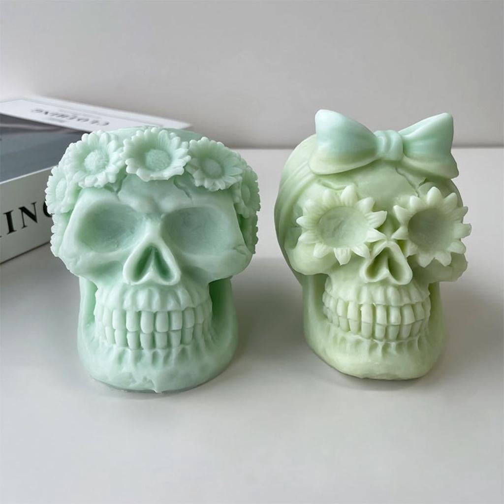 Osdhezcn Skeleton Head Epoxy Resin Mold Halloween Skull Candle Silicone Mold Decoration