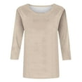 thumbnail image 4 of Brown Tshirts for Women's Solid Color Round Neck Slim Seven Point Sleeve T Shirt Top, 4 of 5