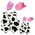 thumbnail image 3 of LiiYii 3Pcs Kids Cowboy Outfit Cowgirl Cow Printed Vest with Bandanna And Hat Set Pink 3T, 3 of 4
