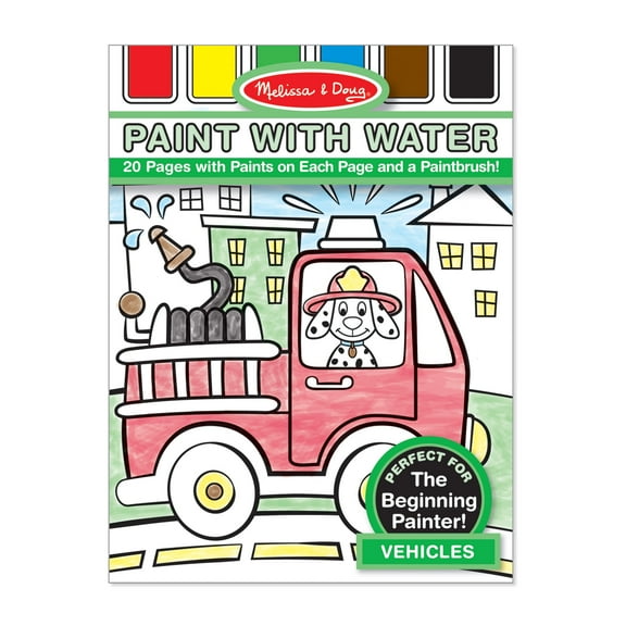 Melissa & Doug Paint With Water - Vehicles, 20 Perforated Pages With Spillproof Palettes - FSC Certified