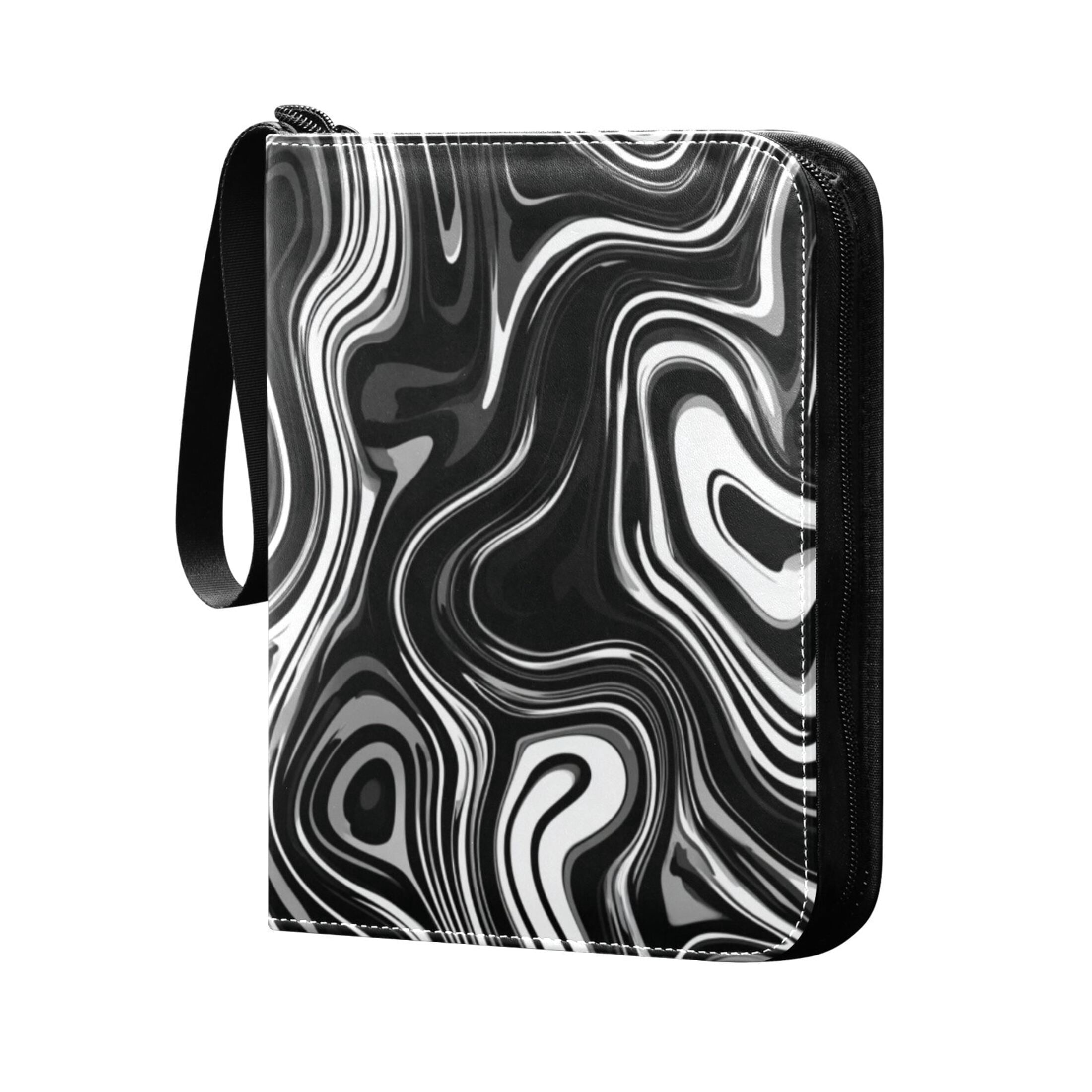 4 Pocket Trading Card Binder, 50 Pages Sleeves Holds 400 Cards, Card Collection Album Holder for Game Cards, Sports Cards, TCG Storage Matte Black Flowing Lines