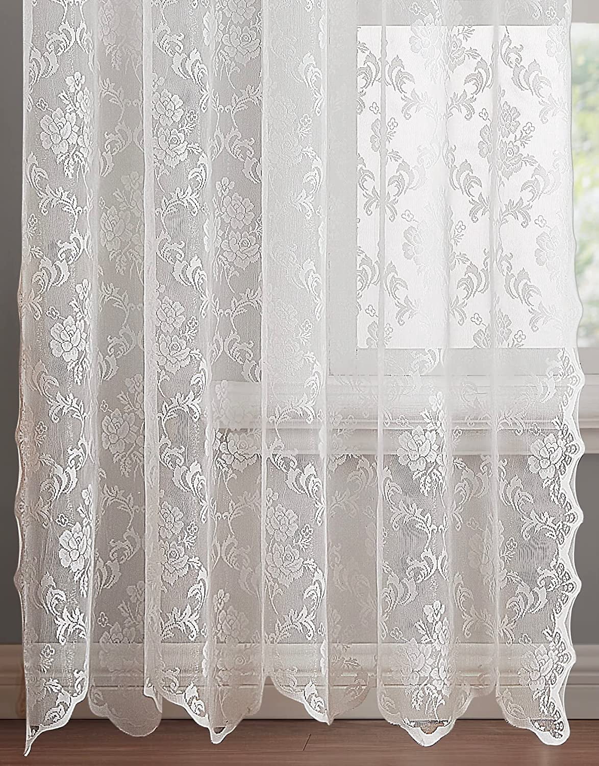 WARM HOME DESIGNS Luxury 84 Inches Long Ivory Lace Curtains with Valance and Tassels for Living Room, Dining Room or Bedroom. MC Ivory 84