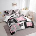 thumbnail image 3 of Manfei Pink Square Twin Bedding Sets 7-Piece for Adult, Abstract Ombre Bedding Comforter Set, Modern Fashion Style Reversible Sheet Sets, Ultra Soft Home Decor, 3 of 7