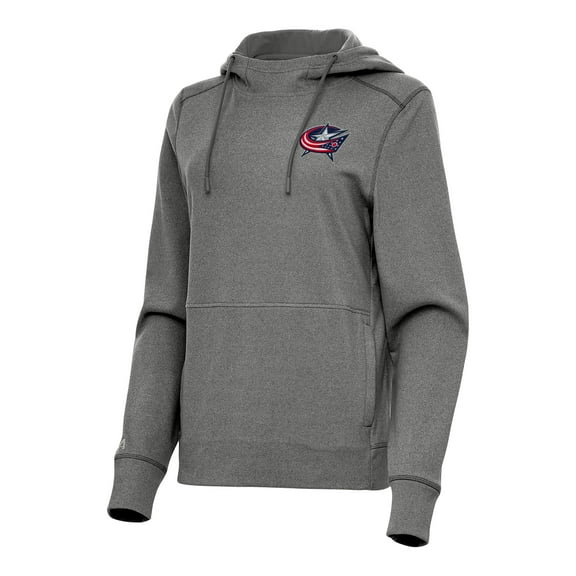 Women's Antigua Heather Black Columbus Blue Jackets Justice Pullover Hoodie