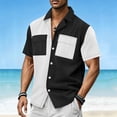 thumbnail image 2 of ZVNAΖH Men's S-3XL Color Block Casual Striped Short Sleeve Collared Button Down Shirt with Dual Pockets, 2 of 6