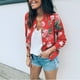 thumbnail image 3 of Chaquetas para mujer Damas Casual O Cuello Retro Floral Cremallera Chaqueta Casual Abrigo Prendas de abrigo Odeerbi  ODB-3, 3 of 6