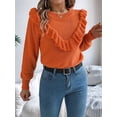 thumbnail image 5 of Cable Knit Striped Sweater for Women Crew Neck Oversized Long Sleeve Pullover Fall Winter Sweater Orange Color S, 5 of 10