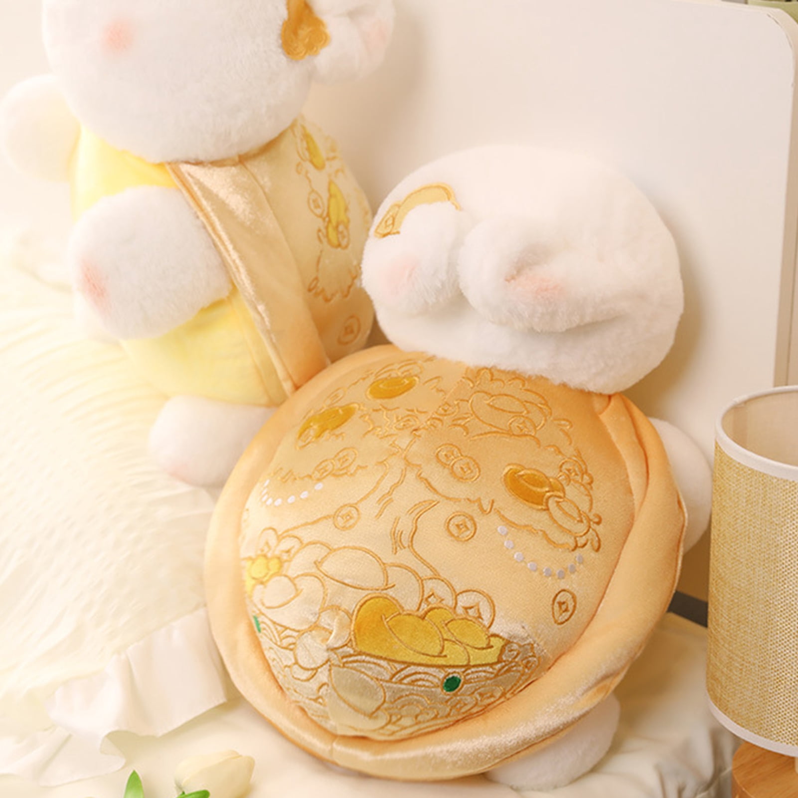 D-GROEE Soft Rabbit Plush Toy Rabbit Plush Toy with Shell Rose Golden Coins Pink Flower Soft Fuzzy Stuffed Plushie Home Decoration Girlfriend Valentine's Day