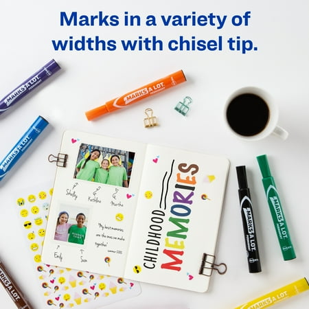 Avery Marks A Lot Permanent Markers, Large Desk-Style Size, Chisel Tip, 12 Assorted Markers (24800)