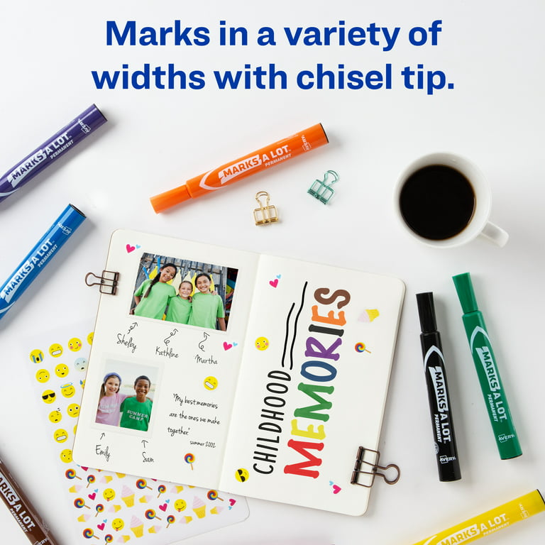 Marks-A-Lot Permanent Markers, Large Desk-Style Size, Chisel Tip