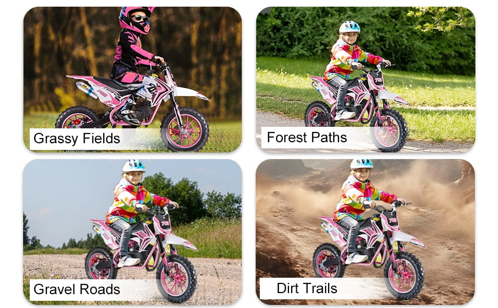 WETLA 49cc Kids Dirt Bike - 2-Stroke Gas-Powered Mini Motorcycle, Off-Road Motocross w/Disc Brakes (Pink)