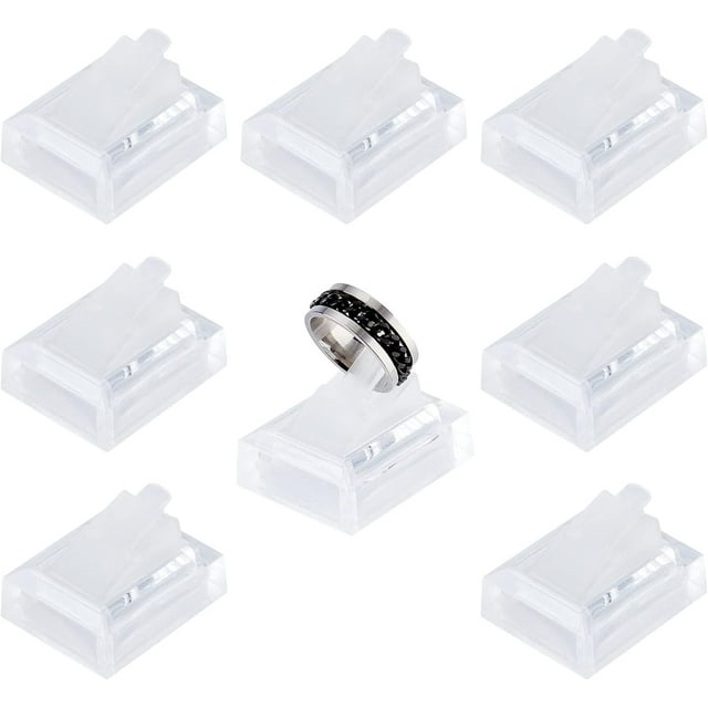 SUNNYCLUE 8Pcs Acrylic Ring Display Holder Clear Plastic Transparent Square Storage Stands Displays Showcase Organizer for Jewelry Towers Weddings Rings Men Women Trade shows Stores