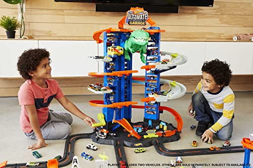 Hot Wheels City Robo T-Rex Ultimate Garage Multi-level multi-play mode Park 100 plus 1:64 scale cars