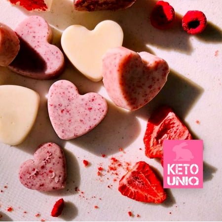 Keto Artisanal European Chocolates Assorted Hearts  - Strawberry, Raspberry & White Chocolate (10