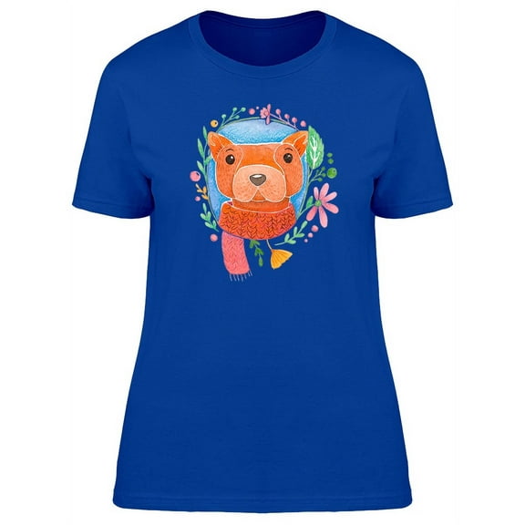 Cute Winte Floral Dog Doodle T-Shirt Women -Image by Shutterstock, Female XX-Large