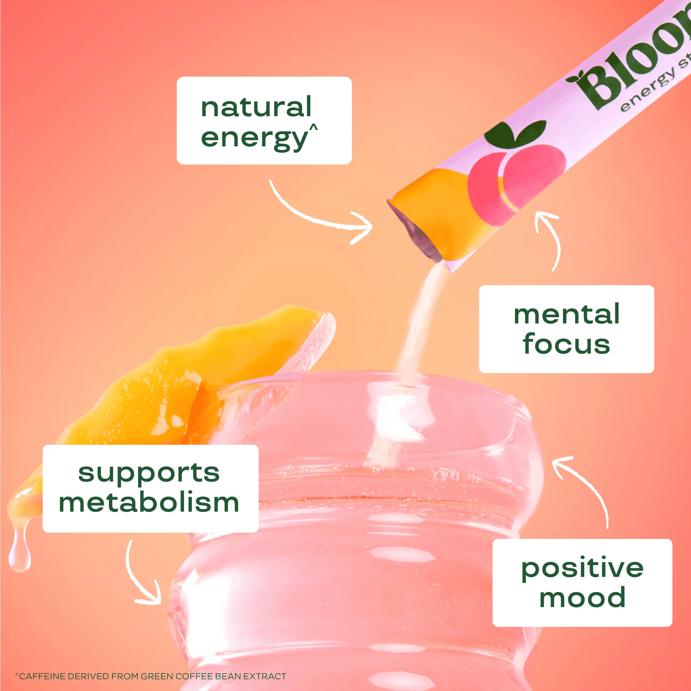 Bloom Nutrition Energy Powder Drink Mix, Sugar Free, Peach Mango, 10 Count