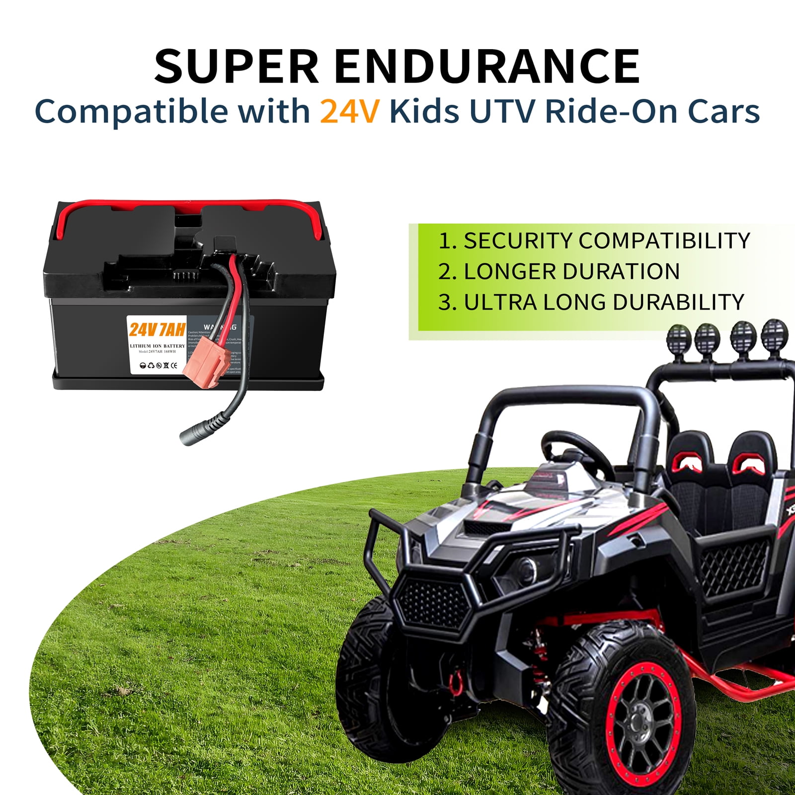 24V 7Ah Lithium battery for 24V UTVs Ride- On Cars & Toys , Lightweight & Long-Lasting, with 2A Fast Charger