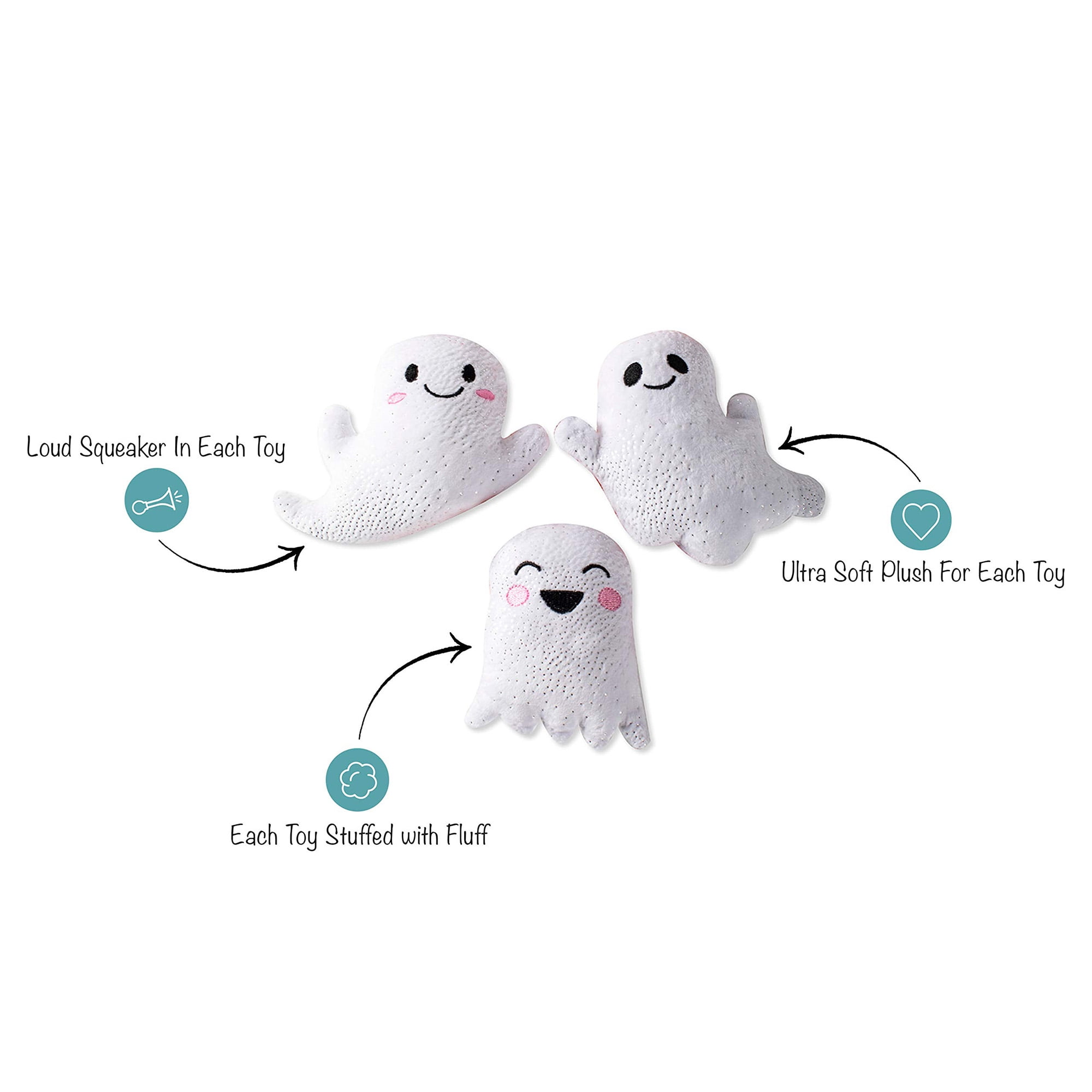 Small plush dog toys 3 pack, cute stuffed animal chew toys for small dogs, interactive squeaky puppy toys, white
