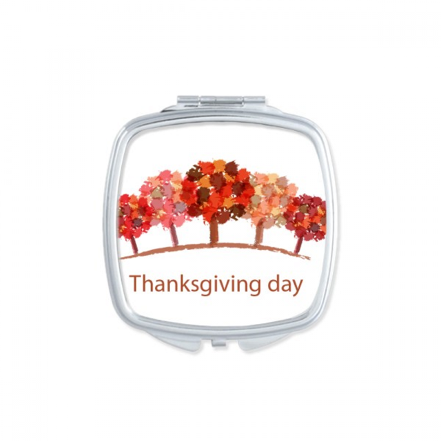 Thanksgiving Day Red Tree Watercolor Pattern Square Mirror Portable Compact Pocket Makeup Double Sided Glass
