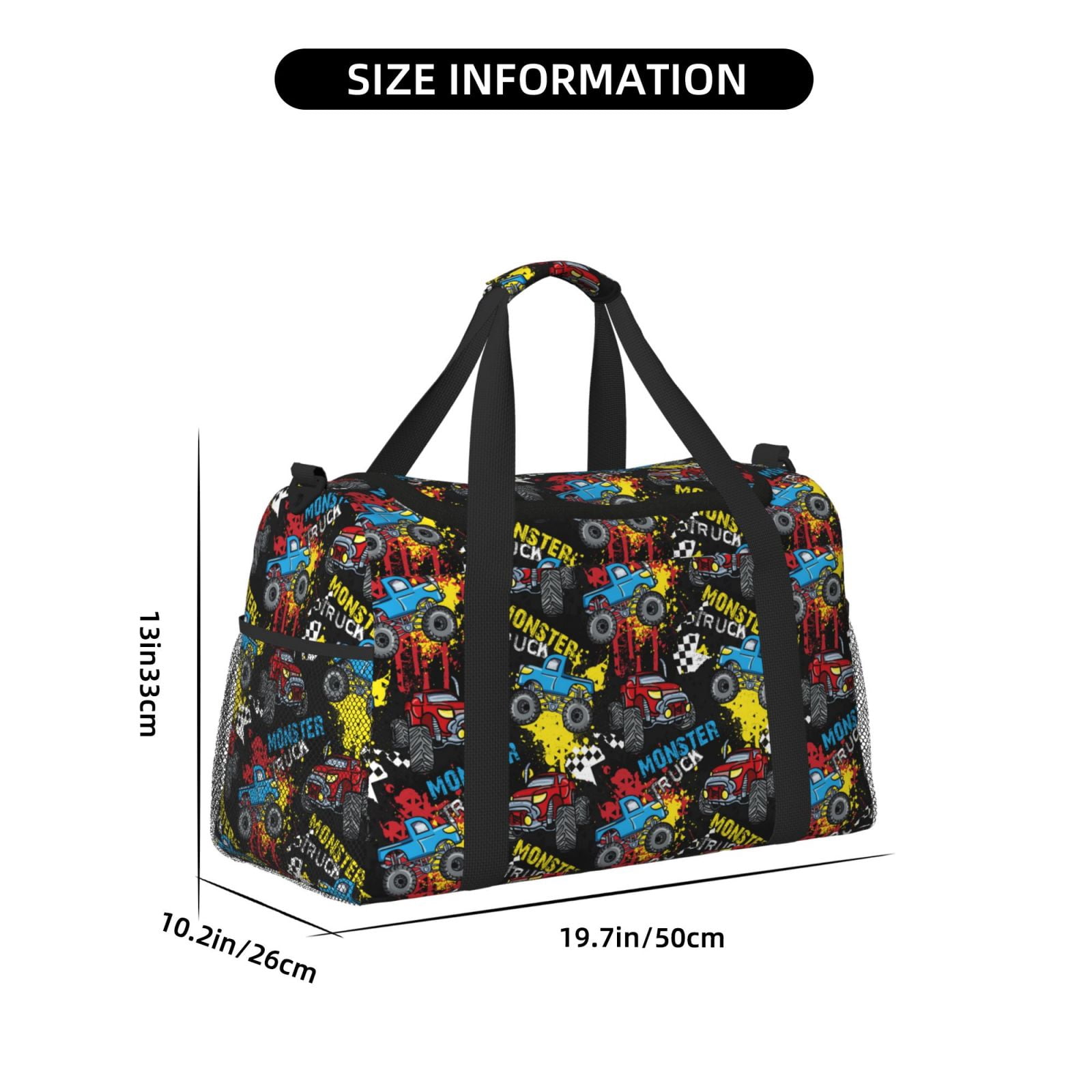 Fuzoiu Monster Car Print Travel Duffle Bag,Carry On Tote Bags,Duffel Bag,Sport Gym Bag, Hospital Bag for Labor and Delivery, Overnight Bag,Luggage Bag