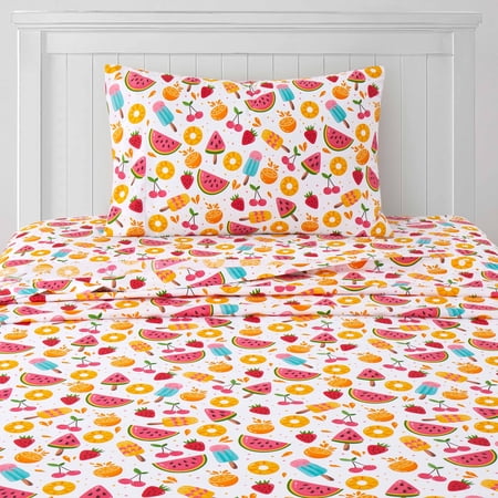 Kids Fun & Bright Printed Microfiber Sheet Sets Ultra Soft Fitted Sheets with Straps - Fruity Fun Twin XL Size