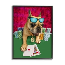 Stupell Industries Cool French Bulldog Gambling Casino Poker Chips Graphic Art Black Framed Art Print Wall Art, Design by Michael Quackenbush