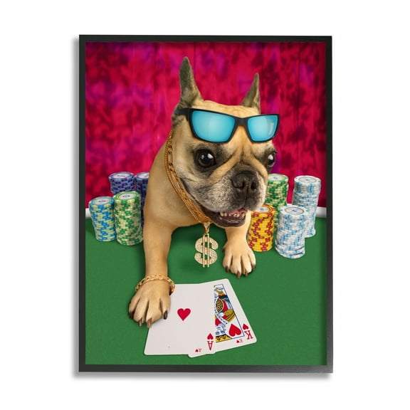 Stupell Industries Cool French Bulldog Gambling Casino Poker Chips Graphic Art Black Framed Art Print Wall Art, Design by Michael Quackenbush