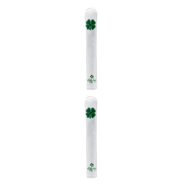 Wosthever Hoja bordada Golf Alignment Stick Cover Case Holder Cuero de PU Blanco 2piezas