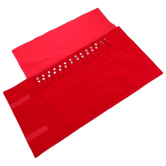 Raindrops Red Fabric Travel Jewelry Roll Organizer Bag Foldable Storage for Necklaces Bracelets and Accessories