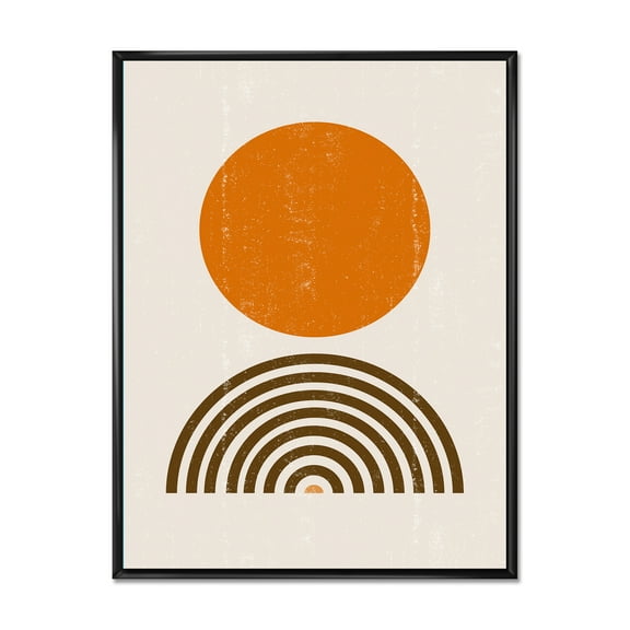 Designart 'Abstract Minimal Rainbow and Orange Sun I' Modern Framed Canvas Wall Art Print