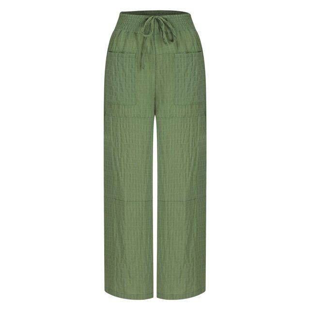 ameIAEA Women's Wide Leg Work Pants High Elastic Waist Drawstring Pants Trousers with Pockets