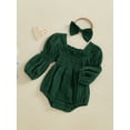 thumbnail image 5 of Miaouyo Infant Baby Girls Spring Fall Romper 0 3 6 12 18 Months Long Sleeve Square Neck Solid Color Romper with Headband, 5 of 9